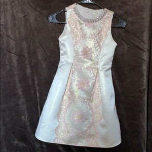Tan dress with pink and gold